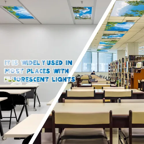 Vista 3 de Amylove 4 Piezas Cubiertas de Luz Fluorescente Paneles de Techo para Aula Filtros de Luz con Material de Película Retroiluminada para Oficina