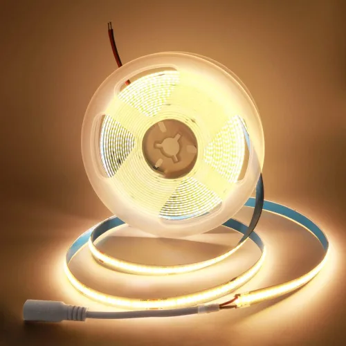 Tira de luz LED COB, tira de luz LED blanca cálida de 16.4 pies, 3000 K, luz de cinta LED COB flexible de 12 V, tira de mazorca de 1600 LED para
