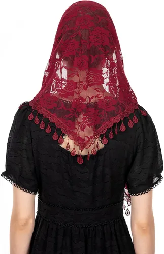 Vista 5 de Wgior Velo triangular para iglesia Capilla de encaje católica masiva bufanda para cubrir la cabeza para mujer