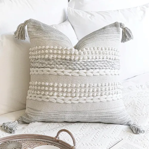 Vista 14 de BlissBlush Funda de almohada decorativa de color blanco puro 22X22, almohada de acento boho para sofá, funda de almohada cuadrada moderna