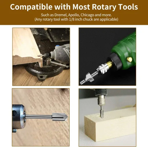 Vista 3 de Brocas de tallado de madera para herramientas rotativas Dremel con vástago de 1/8 pulgadas, 20 piezas HSS diferentes rebabas para satisfacer tus