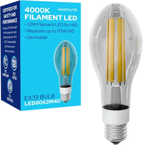 Vista 27 de KastLite Bombilla LED Edison estilo vintage de filamento retrofit, LED-8060E22 regulable 15W 2700LM 2200K 100W HID lámpara equivalente – E26 base