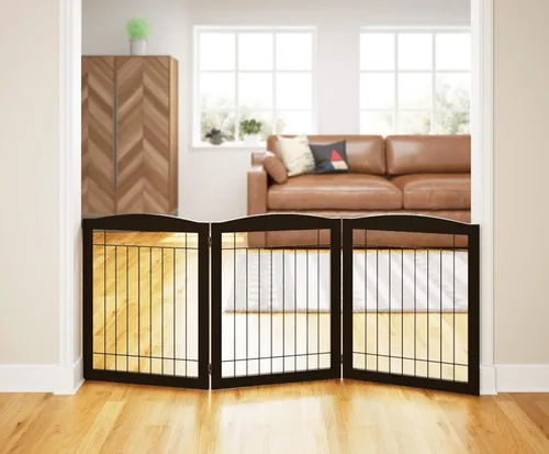 Vista 2 de PAWLAND Puerta Extra Ancha para Perros de 72" para la Casa, Puerta, Escaleras, Puerta de Alambre Plegable Independiente para Mascotas, Valla