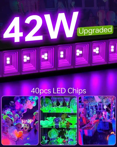 Vista 2 de Paquete de 2 luces LED negras de 42 W, barras de luz negra con enchufe+interruptor+cable de 6 pies, luz negra para fiesta brillante, póster