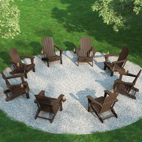 Vista 32 de THOEOE Silla Adirondack plegable, silla de exterior HDPE para todo tipo de clima con soporte para tazas, textura de madera, silla para hoguera