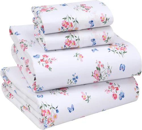 Vista 10 de RUVANTI Sábanas 100% algodón percal tamaño Queen, diseño floral refrescante y transpirable, duraderas, con una sensación nítida, suave y cómoda