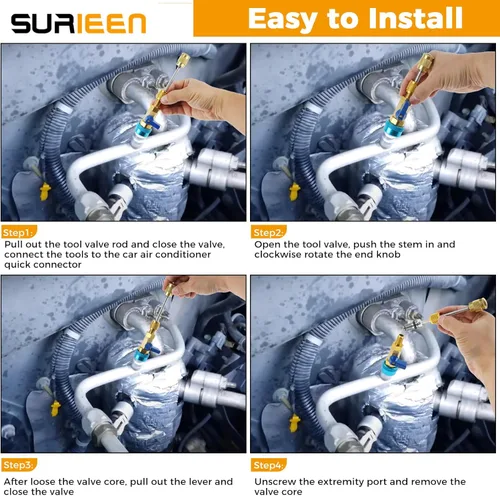 Vista 5 de R134A Kit de herramientas para instalador y removedor rápido de núcleo de válvula de AC, juego de herramientas para removedor de núcleo de válvula