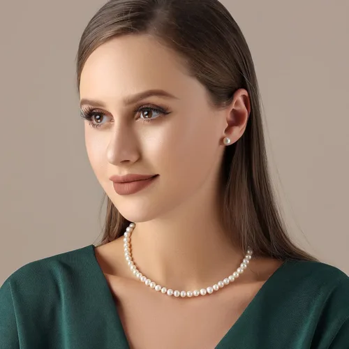 Vista 3 de PEARLMES Collar de perlas cultivadas de agua dulce blancas para mujer, collar de perlas reales con perlas seleccionadas a mano, collares de perlas
