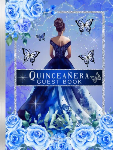 Quinceanera Guest Book Royal Blue Butterfly Quince Sign In Signature Book for Memories, Photos, Gift Tracker,15th Birthday Celebration Keepsake