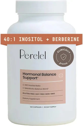Perelel Apoyo al Equilibrio Hormonal, Myo & D Chiro Inositol, Suplemento de Inositol para Mujeres con Berberina, Ácido Alfa Lipóico y DIM para