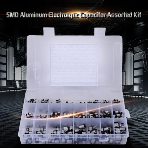 Vista 2 de Kit de condensadores electrolíticos de 400 piezas, kit de condensador SMD de 24 valores, con caja de almacenamiento, 1uF - 1000uF, para computadora