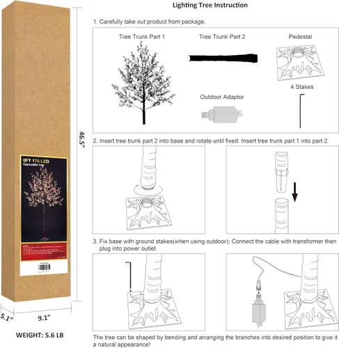Vista 7 de Lightshare Árbol de gypsophila iluminado de 6 pies, 176 luces LED, flores artificiales para el aliento del bebé con luces para boda, hogar