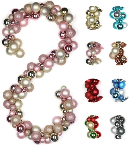 Vista 13 de Guirnalda de bolas de Navidad de 6 pies, inastillable, esferas colgantes de Navidad, decoraciones para el hogar, interiores, exteriores, repisas