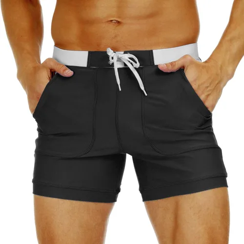 Vista 2 de MAGNIVIT Traje de baño para hombre, color liso, básico, largo, deportivo, con bolsillos