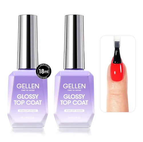 GELLEN 2 piezas de esmalte de uñas de gel de capa superior sin limpieza, 18 ml de esmalte de uñas de gel de capa superior brillante, esmalte de uñas