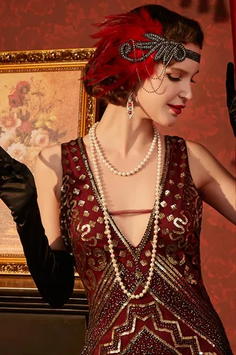 Vista 2 de Disfraz Babeyond, moda de 1920, accesorios estilo Gatsby, diadema, collar de perlas, guantes, boquilla para cigarrillo