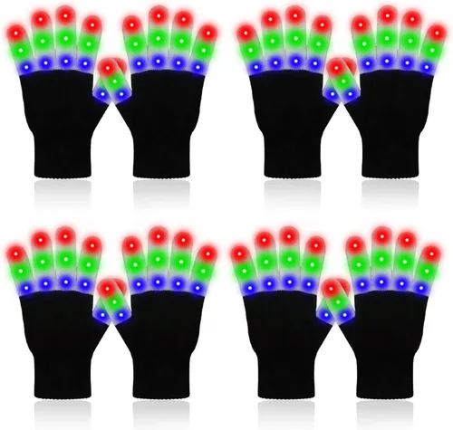 ONEREED 4 Pairs LED Gloves Light up Gloves for Adults Kids Girls Boys Toys Age 12+ Years Old Cool Fun Toys Gifts for Easter Birthday Carnival Party