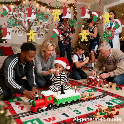 Vista 5 de 16 piezas de decoración de techo de cumpleaños de Navidad – 1er cumpleaños de Navidad – Remolinos colgantes de Navidad