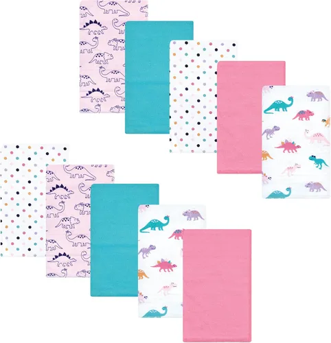 Luvable Friends Hudson Baby - Paños de franela para eructos, 10 unidades, dinosaurio rosa Pink Dinosaur
