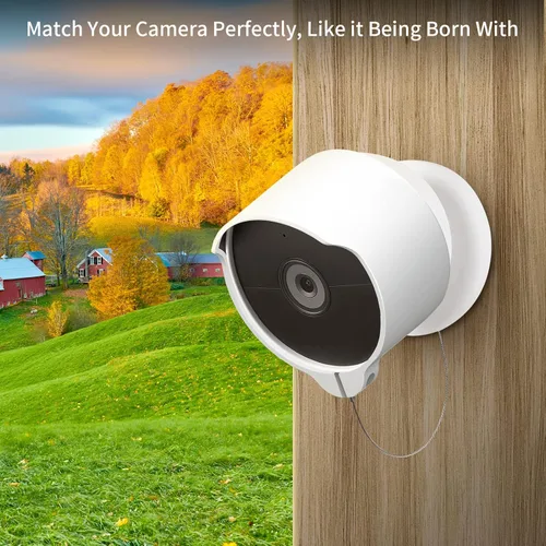 Vista 2 de Soporte antirrobo para Google Nest Cam (batería), cubierta protectora impermeable anticaída para cámara con cable de cadena de seguridad, accesorios