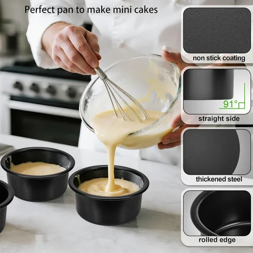 Vista 3 de Juego de 4 moldes para pastel de 4 pulgadas, moldes antiadherentes para pastel de 4 pulgadas con 100 piezas de papel pergamino para Navidad