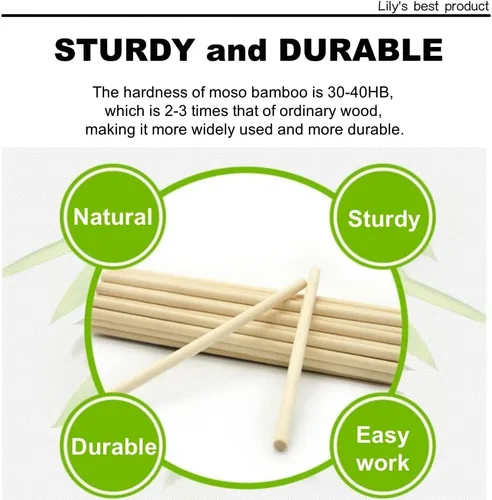 Vista 2 de HOPELF 10 PCS Varillas de Espiga de Madera Palos de Madera Varillas de Espiga de Madera - 1/2 x 6 Pulgadas Palos de Bambú - para Manualidades