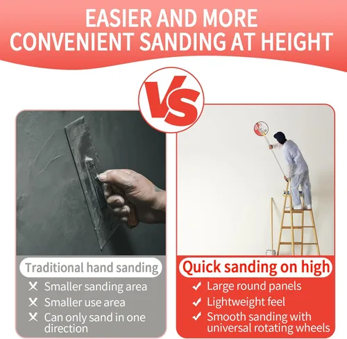 Vista 4 de Upgarded Lijadora de poste para paneles de yeso, lijadora de pared para preparación de pintura, lijadora de paneles de yeso de 9 pulgadas con poste