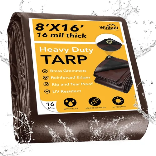 Vista 28 de Winpull Lona 8x10 Pies 14 Mil Resistente Impermeable, Cubierta Grande Multiusos con Ojales de Latón y Bordes Reforzados, Lonas de Polietileno