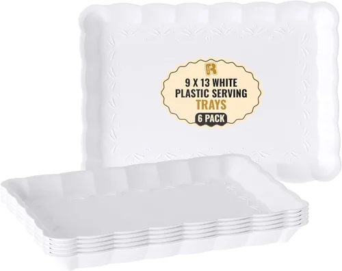 Vista 8 de Paquete de 6 bandejas de plástico negro para servir, bandejas y platos de 9 x 13 pulgadas, bandeja negra para servir, bandeja para servir
