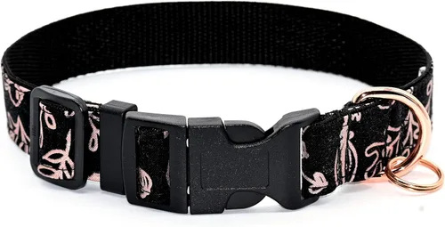 Vista 2 de Rose Gold Metallic Dog Collar - Floral Vines on Black - 4 Sizes - 1 Inch Wide - Handmade by Green Acorn Kitchen (Small 9-13")