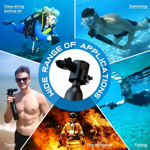 Vista 6 de Mini tanque de buceo, tanque de buceo portátil de 0.5 litros hasta 10 minutos, botella de poni reutilizable tanque pulmonar 3000 PSI presión máxima