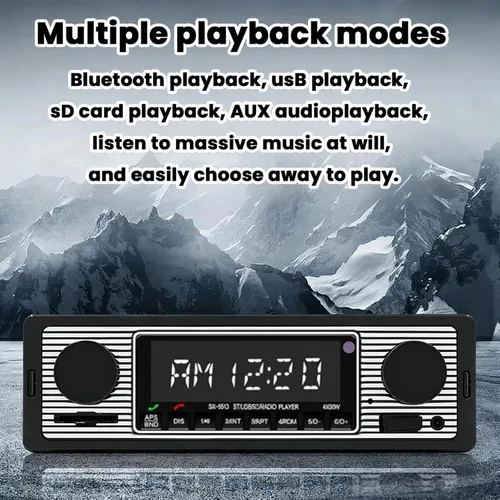 Vista 7 de Estéreo clásico para automóvil con Bluetooth, llamadas manos libres y control de voz, radio FM, reproductor de MP3, puerto USB/SD/AUX, carga rápida