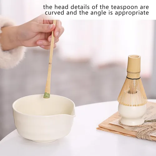 Vista 5 de Juego de té Matcha – Kit de ceremonia tradicional japonesa con cuenco de cerámica de 18.5 onzas, batidor de bambú, cuchara y soporte – ideal