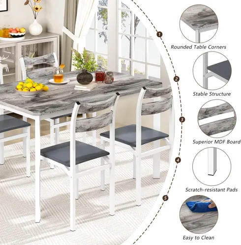 Vista 7 de Recaceik Dining Table Set for 4, Wood Kitchen Table with Metal Frame & MDF Board, 5-Piece Kitchen Table Set for Small Space, Dinette and Apartment