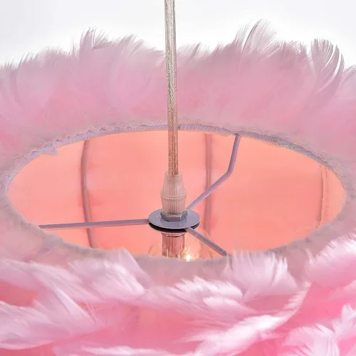 Vista 8 de Maxax Candelabros de plumas rosadas para habitación de niñas, lámpara de techo romántica moderna de 3 luces, lámpara de techo romántica nórdica