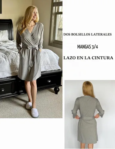 Vista 4 de HOTOUCH - Bata ligera de punto corta para mujer, bata de baño suave con bolsillos, ropa de dormir para damas