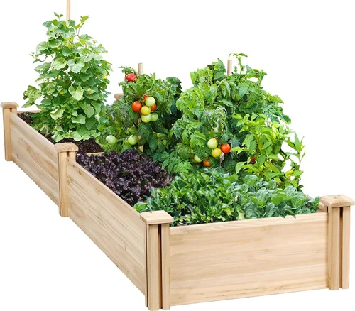 Vista 10 de Yaheetech Cama de jardín elevada de madera para horticultura de 8 x 2 pies, caja de plantación elevada divisible para flores/vegetales en patio