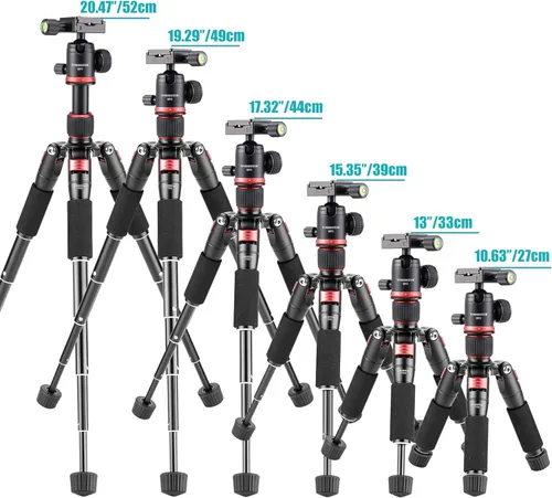 Vista 2 de Mini trípode portátil de metal para cámara, trípode de viaje de aluminio DSLR de 20 pulgadas con cabezal de bola de 360 grados de carga de hasta