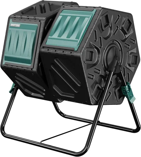 East Oak Compostador Giratorio de Doble Cámara para Exteriores, 2 × Contenedores de Compost de 18.5 Galones, Compostador Giratorio con Sistema de