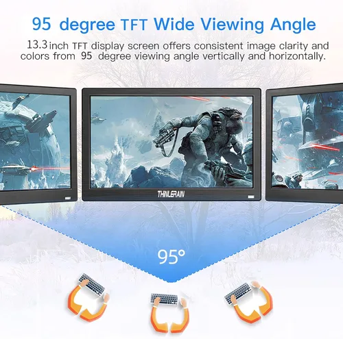 Vista 5 de Monitor de PC pequeño de 13.3 pulgadas 1366x768 Mini monitor LED con entrada HDMI VGA AV BNC USB, para Fire Stick Computadora Xbox Ras Pi, altavoz