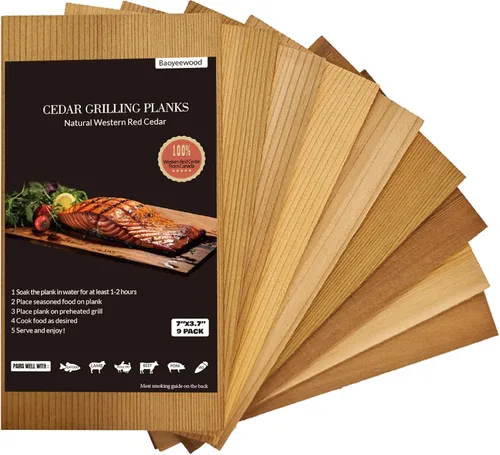Paquete de 9 tablones de cedro rojo occidental para asar salmón, tablones de parrilla de 7 x 3.7 pulgadas, accesorios de barbacoa para asar