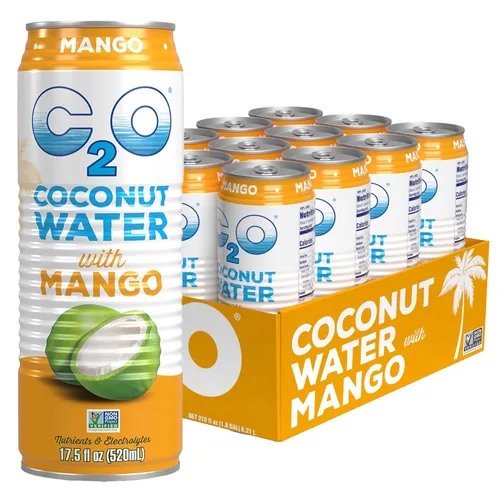Vista 8 de C2O - Agua de coco con jengibre, lima y cúrcuma (paquete de 12) - Hecho con agua de coco fresca - A base de plantas - Sin OMG - Agua enlatada