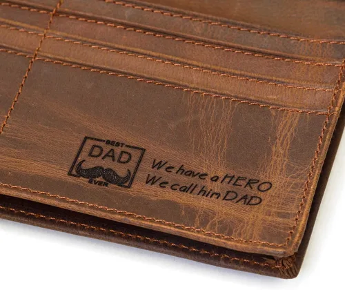 Vista 2 de Billetera larga de cuero genuino para hombre, cartera plegable grabada
