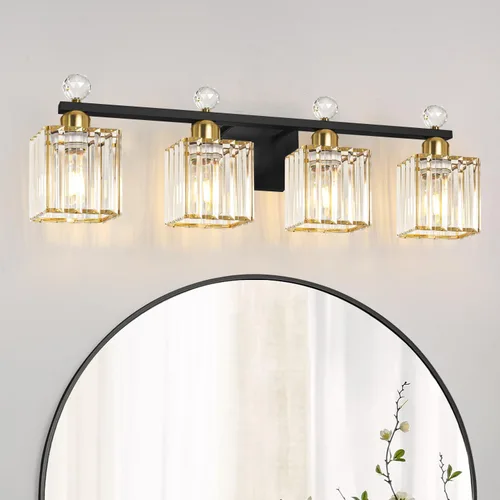 Vista 19 de Lxybcce Lámpara de tocador de baño de 18.8 pulgadas con pantallas de cristal transparente, accesorio moderno cromado de 3 luces para espejo, fácil