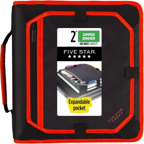 Vista 10 de Carpeta con cierre de cremallera Five Star, carpeta de 2 pulgadas y 3 anillas con anillas redondas, panel de expansión y archivo de expansión de 5