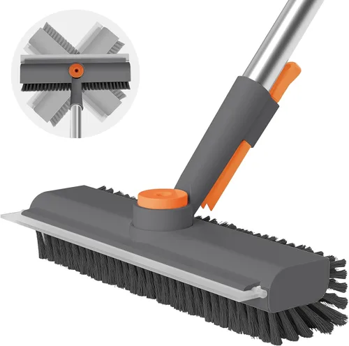 Cepillo de limpieza de suelo con mango largo, raspador 3 en 1 y cerdas rígidas de alta resistencia para limpiar ducha, baño, patio, piscina, garaje,