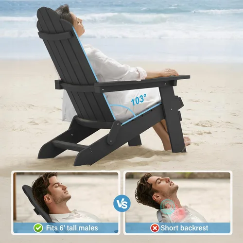 Vista 4 de MXIMU Folding Adirondack Chair for Outdoor: Easy Assembly and Comfortable Adirondack Chairs - Foldable Composite Fire Pit Chairs - All Weather