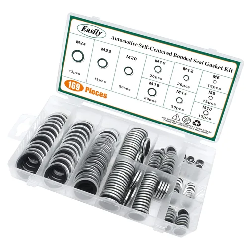 Vista 6 de Surtido de sellos/juntas autocentradas automotrices, 169 piezas, arandela adherida 10 tamaños, M6 a M24