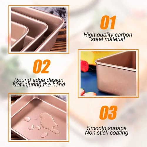 Vista 5 de UOIENRT Paquete de 2 bandejas para hornear de 9 x 7 pulgadas, bandeja antiadherente para hornear, bandeja rectangular para galletas, brownie, molde