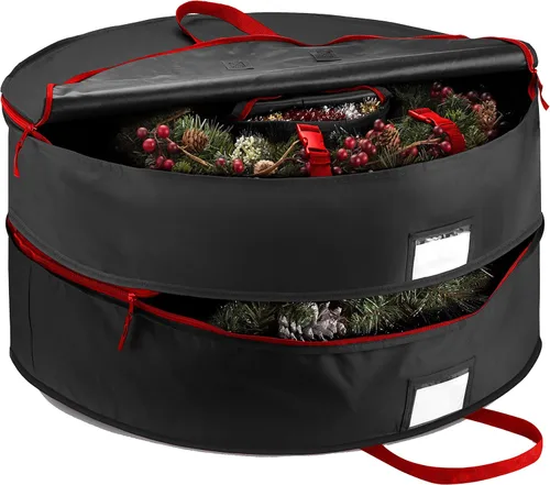 ZOBER Contenedor de Almacenamiento de Corona de Navidad de 30 Pulgadas - Bolsa para Corona que Cabe 2 Coronas - Tela Oxford 600D - Compartimento